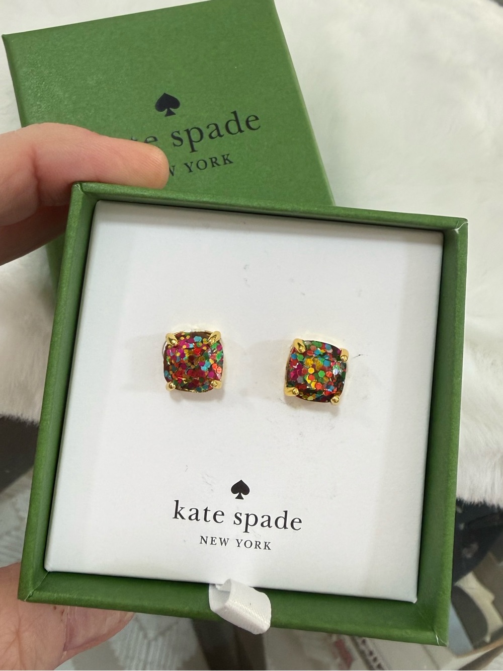kate spade Multicolor Glitter Square Stud Earrings - Gold